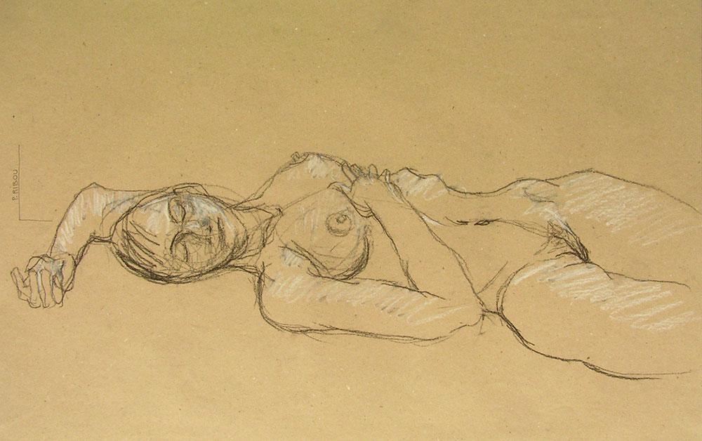 Élisa endormie dessin au crayon aquarellable