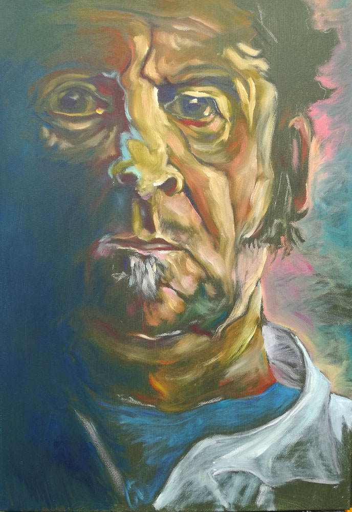 autoportrait à la blouse de Pierre Ribou - huile sur toile