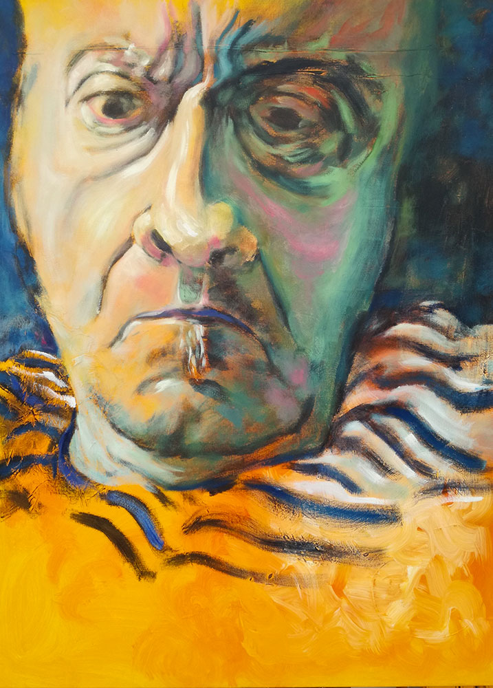 autoportrait au pull rayé de Pierre Ribou - huile sur toile
