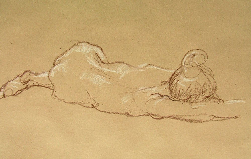 Nu féminin allongé dessin au crayon aquarellable