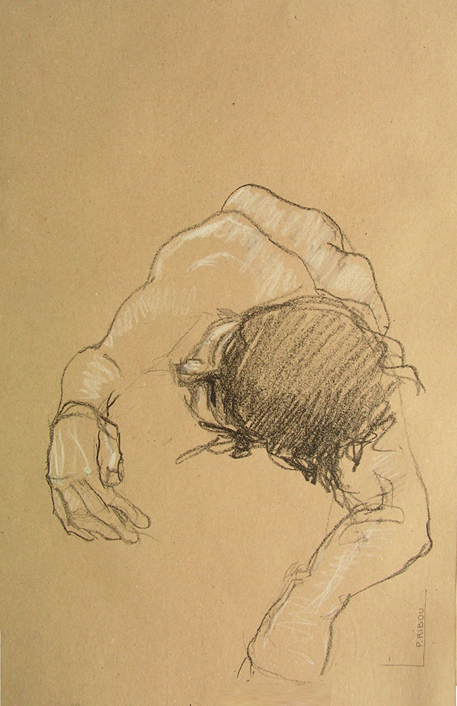 Nu masculin allongé dessin au crayon aquarellable